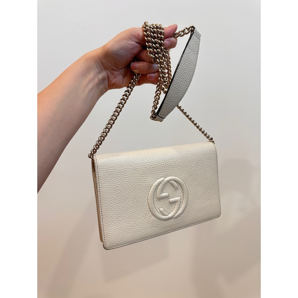 Gucci Soho Chain Wallet White Cellarius Leather Crossbody 598211 A7M0G 9522